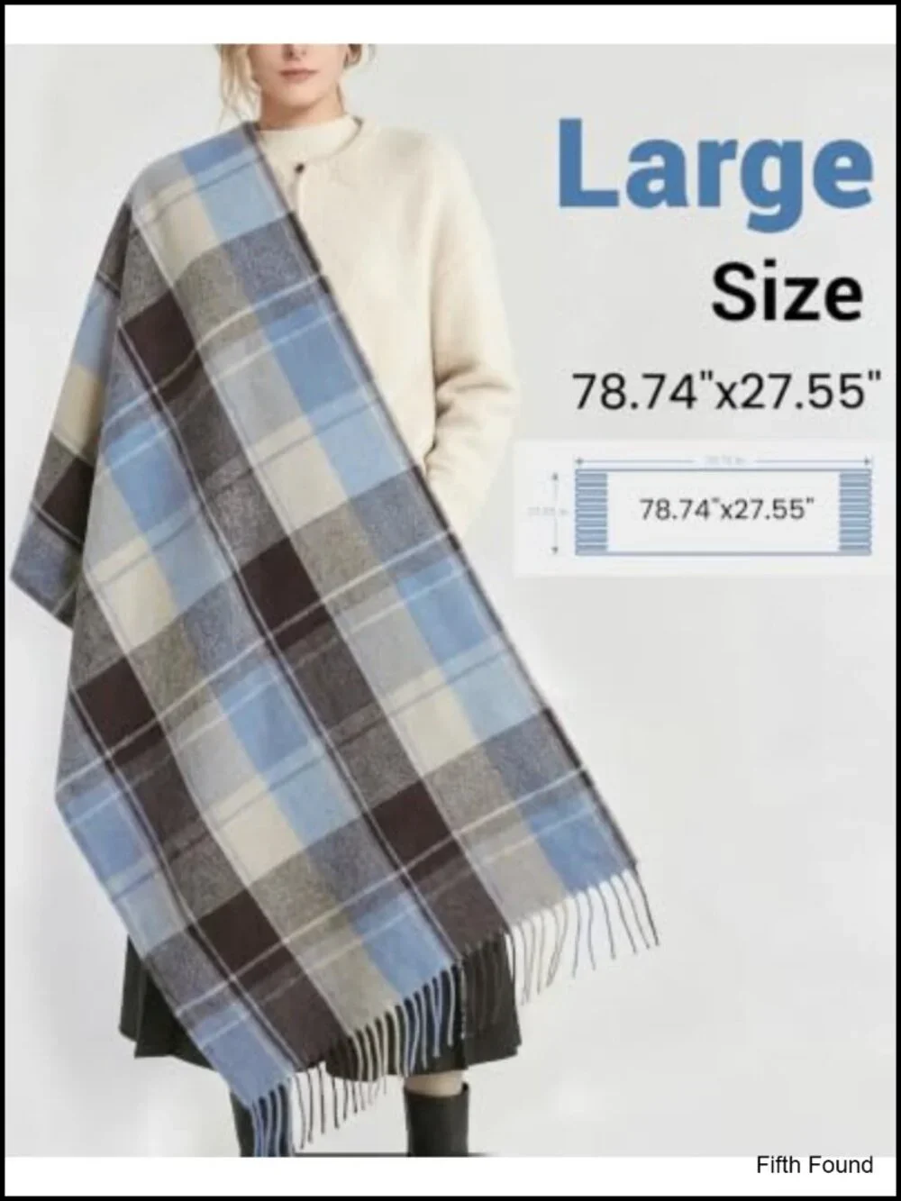 Oversized Plaid Cashmere Feel Winter Scarf with Tassels
